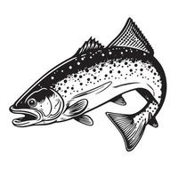 Lachs Bass Fisch Symbol isoliert auf Weiß Hintergrund. Logo Design Element, Etikett, Emblem, markieren, Marke Kennzeichen Vektor Illustration