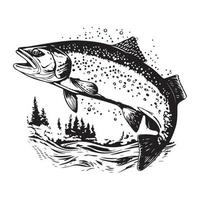 Lachs Bass Fisch Symbol isoliert auf Weiß Hintergrund. Logo Design Element, Etikett, Emblem, markieren, Marke Kennzeichen Vektor Illustration