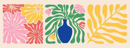 häftig klotter och abstrakt organisk växt former konst uppsättning. matisse blommig posters i trendig retro 60s 70s stil. vektor