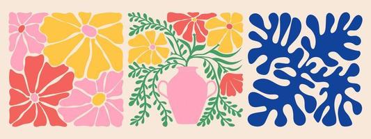 groovig abstrakt organisch Pflanze Formen Kunst Satz. matisse Blumen- Plakate im modisch retro 60er Jahre 70er Jahre Stil. vektor