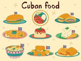 einstellen von kubanisch Lebensmittel. traditionell kubanisch Gericht. Vektor Illustration
