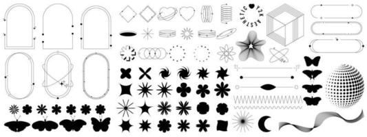 uppsättning av geometrisk element i trendig retro stil. 00-talet y2k estetisk. modern minimalistisk båge ram med gnistrar. trendig design element för banderoller, social media, affisch design, förpackning. vektor