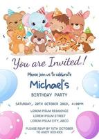 bezaubernd Geburtstag Party Einladung Vorlage mit Tiere vektor