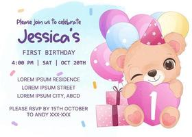 bezaubernd Geburtstag Party Einladung Vorlage mit Baby Bär vektor
