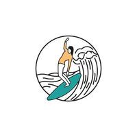 surfa styrelse hav Vinka, strand surfing Semester semester logotyp design vektor