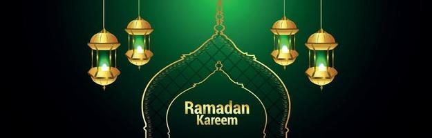 ramadan kareem banner eller rubrik med gyllene lykta vektor