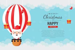god julkort med söt jultomten i luftballong vektor