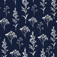 dunkel Blau Indigo Muster mit gezeichnet Kräuter und Pflanzen vektor