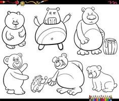 komisch Karikatur Bären Tier Zeichen einstellen Färbung Seite vektor