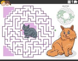 labyrint spel med tecknad serie katter djur- tecken vektor