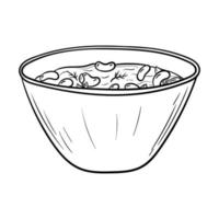 Vektor Gekritzel Illustration von würzig Mexikaner Lebensmittel. Schüssel von Bohne Suppe isoliert auf Weiß.