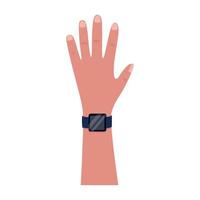 Mensch Hand mit Clever Uhr oder Fitness Armband. Vektor isoliert eben Illustration von ein Arm mit Gerät.