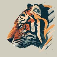 ein eben Stil Illustration von ein Tiger Kopf im Profil, mit ein einfach Farbe Palette und sauber Linien vektor