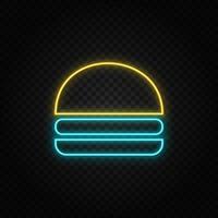 Burger, Hamburger Neon- Symbol. Blau und Gelb Neon- Vektor Symbol. transparent Hintergrund