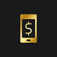Telefon, Dollar, Geld Gold Symbol. Vektor Illustration von golden Stil Symbol auf dunkel Hintergrund
