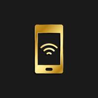 Telefon, Signal Gold Symbol. Vektor Illustration von golden Stil Symbol auf dunkel Hintergrund