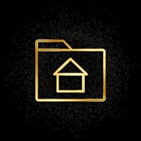 mapp, Hem, hus guld ikon. vektor illustration av gyllene partikel bakgrund. verklig egendom begrepp vektor illustration .