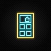 verklig egendom vektor Beräkna, hus, pris. illustration neon blå, gul, röd ikon uppsättning