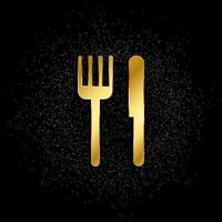 kniv och gaffel guld, ikon. vektor illustration av gyllene partikel på guld vektor bakgrund