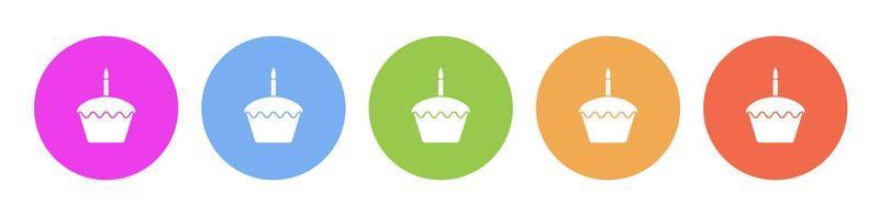 multi farbig eben Symbole auf runden Hintergründe. Kuchen, Geburtstag Mehrfarbig Kreis Vektor Symbol auf Weiß Hintergrund