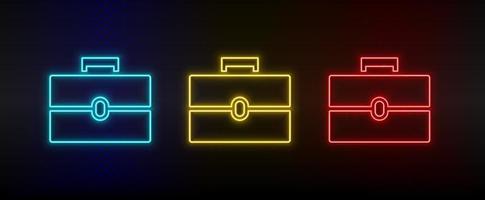 neon ikon uppsättning portfölj. uppsättning av röd, blå, gul neon vektor ikon på mörk transparent bakgrund