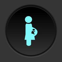 mörk knapp ikon gravid kvinna bebis. knapp baner runda bricka gränssnitt för Ansökan illustration på mörkna bakgrund vektor