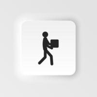 Mann ziehen um Box Piktogramm neumorphisch Symbol Illustration Design. Mann ziehen um Kasten. Vektor neumorphisch Symbol auf Weiß Hintergrund