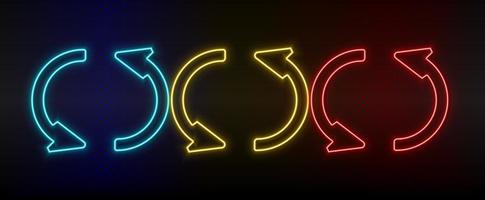 Neon- Symbol einstellen Wird geladen, Aktualisierung. einstellen von Rot, Blau, Gelb Neon- Vektor Symbol auf dunkel transparent Hintergrund