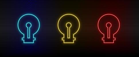 neon ikon uppsättning ljus, Glödlampa. uppsättning av röd, blå, gul neon vektor ikon på mörk transparent bakgrund