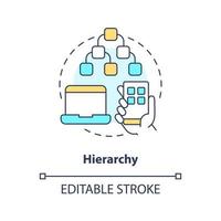 Hierarchie Konzept Symbol. Information die Architektur. Benutzer Erfahrung Design Prinzip abstrakt Idee dünn Linie Illustration. isoliert Gliederung Zeichnung. editierbar Schlaganfall vektor