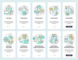 användare erfarenhet design principer onboarding mobil app skärm uppsättning. genomgång 5 steg redigerbar grafisk instruktioner med linjär begrepp. ui, ux, gui mall vektor