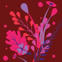 trendig texturerad platt vektor illustration med violett och rosa vibrerande ljus lutning växter, löv, blommor, grenar. blommig och botanisk modern bakgrund för affischer, banderoller, inbjudan, kort