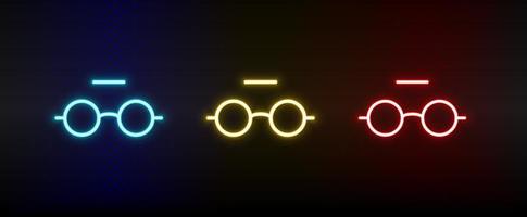 Gläser, markieren, ungelesen Neon- Symbol Satz. einstellen von Rot, Blau, Gelb Neon- Vektor Symbol auf dunkel transparent Hintergrund