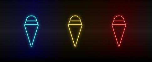 neon ikon uppsättning is grädde. uppsättning av röd, blå, gul neon vektor ikon på mörk bakgrund