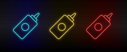 Neon- Symbol einstellen Ketchup, Ketchup. einstellen von Rot, Blau, Gelb Neon- Vektor Symbol auf dunkel Hintergrund