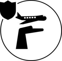 reisen, Versicherung, Fliege, Flugzeug Symbol Illustration isoliert Vektor Zeichen Symbol - - Versicherung Symbol Vektor schwarz - - Vektor auf Weiß Hintergrund
