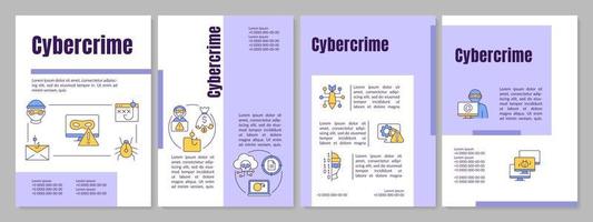Cyberkriminalität Anschläge lila Broschüre Vorlage. hacken Gefahr. Flugblatt Design mit linear Symbole. editierbar 4 Vektor Layouts zum Präsentation, jährlich Berichte