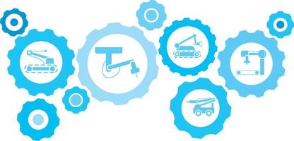 Roboter, Symbol, Technologie, Industrie, Fabrik Blau Ausrüstung Satz. abstrakt Hintergrund mit in Verbindung gebracht Getriebe und Symbole zum Logistik, Service, Versand, Verteilung, Transport, Markt, kommunizieren Konzepte vektor
