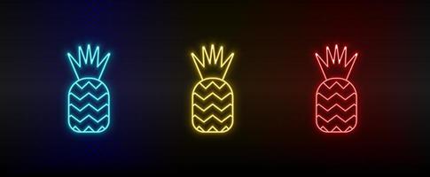 Neon- Symbol einstellen Ananas. einstellen von Rot, Blau, Gelb Neon- Vektor Symbol auf dunkel Hintergrund