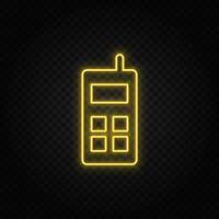 gul neon ikon mobil. transparent bakgrund. gul neon vektor ikon på mörk bakgrund