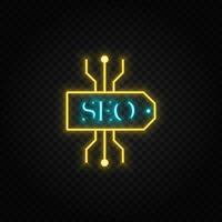 seo, planen Neon- Vektor Symbol. Blau und Gelb Neon- Vektor Symbol. Vektor transparent Hintergrund