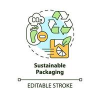 nachhaltig Verpackung Konzept Symbol. recycelt Materialien. reduzieren Emission. umweltfreundlich abstrakt Idee dünn Linie Illustration. isoliert Gliederung Zeichnung. editierbar Schlaganfall vektor