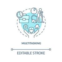 Multitasking Türkis Konzept Symbol. Entfernung arbeiten. Zuhause basierend Geschäft Vorteil abstrakt Idee dünn Linie Illustration. isoliert Gliederung Zeichnung. editierbar Schlaganfall vektor