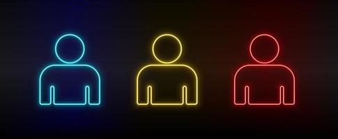 neon ikon uppsättning avatar, användare. uppsättning av röd, blå, gul neon vektor ikon på mörk transparent bakgrund