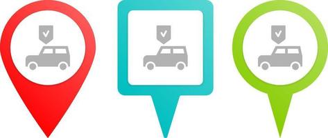 Auto Versicherung, Auto, Schutz, Schild. Mehrfarbig Stift Vektor Symbol, anders Art Karte und Navigation Punkt. auf Weiß Hintergrund