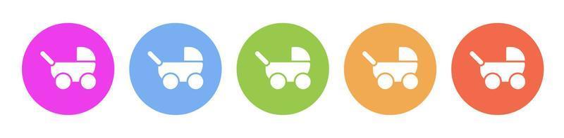 multi farbig Symbol Baby Kinderwagen. Taste Banner runden Abzeichen Schnittstelle zum Anwendung Illustration auf Weiß Hintergrund vektor