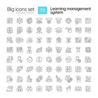 Lernen Verwaltung System linear Symbole Satz. Software Anwendung zum Studenten. Programm Schnittstelle. anpassbar dünn Linie Symbole. isoliert Vektor Gliederung Illustrationen. editierbar Schlaganfall