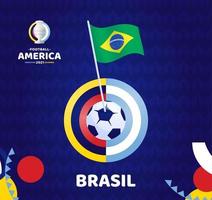 Brasilien vågflagga på pol och fotboll. Sydamerika fotboll 2021 argentina colombia vektorillustration. turneringsmönster abckground vektor