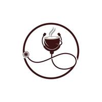 gesundes Kaffee-Vektor-Logo-Design. Arzt-Stethoskop mit Kaffeetasse-Logo-Design. vektor