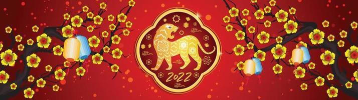 frohes chinesisches neues jahr 2022 - jahr des tigers. Mond Neujahr Banner Design-Vorlage. vektor